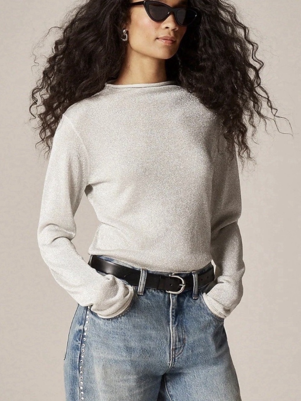 J.Crew Silver Metallic Mockneck Sweater Top Size M